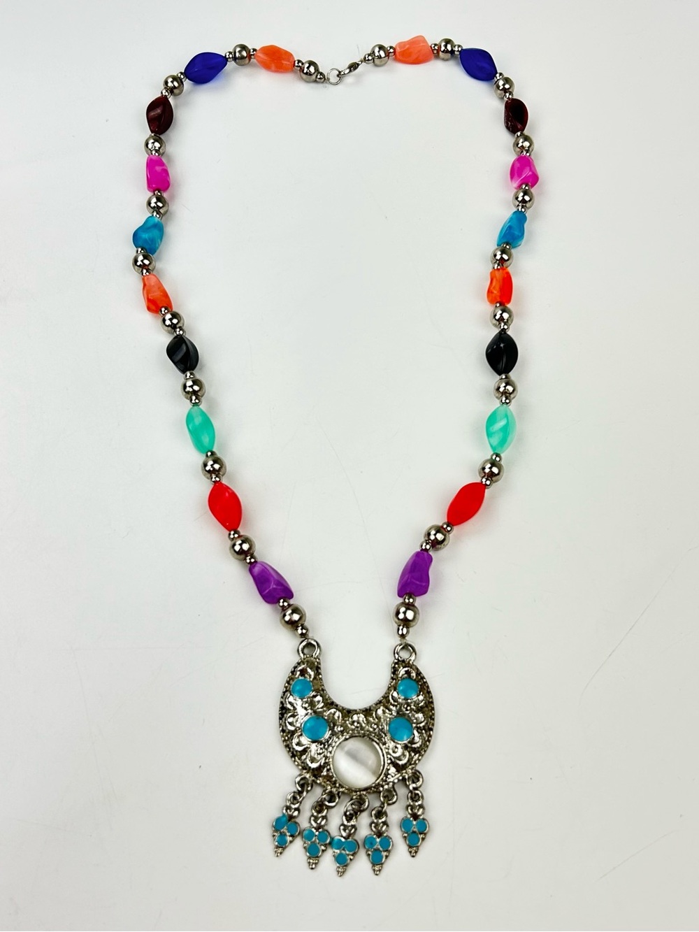 Multi-Color Beaded Pendant Necklace with Turquoise Accents
